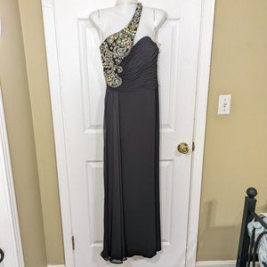 Tiffany Designs Black Rhinestone Sequin Crossover Sleeveless Prom Maxi Dress - 6